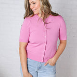 Brielle Crew Neck Cardigan - Pink FINAL SALE