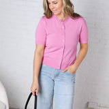Brielle Crew Neck Cardigan - Pink FINAL SALE