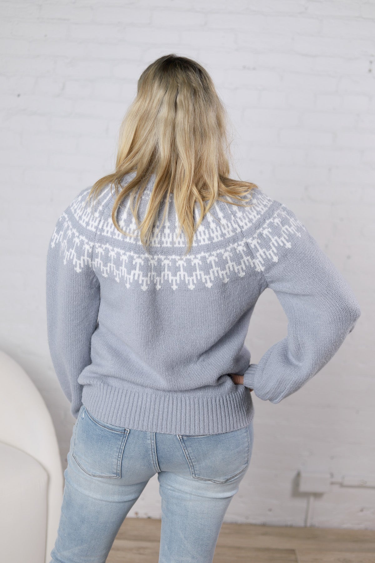 Brielle Fair Isle Turtleneck Sweater - Morning Fog