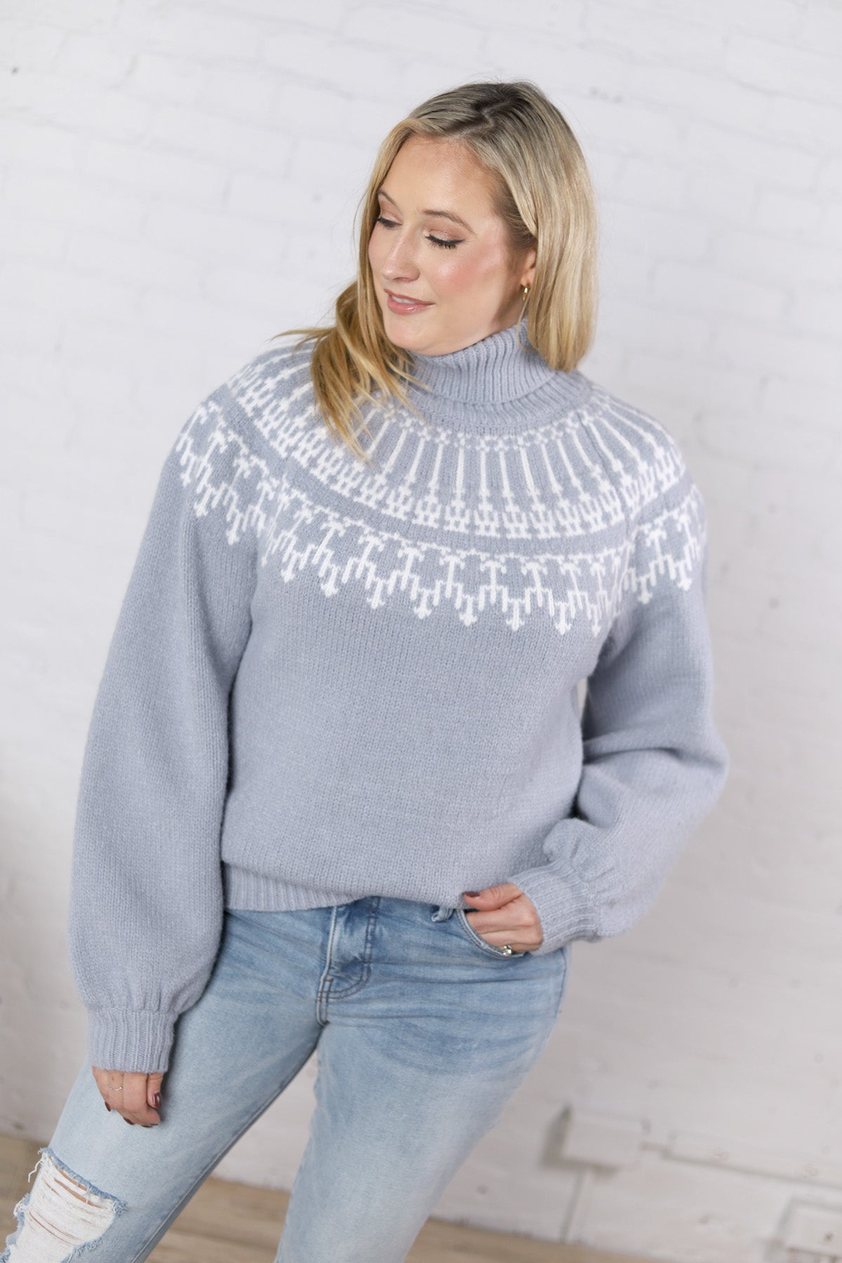 Brielle Fair Isle Turtleneck Sweater - Morning Fog