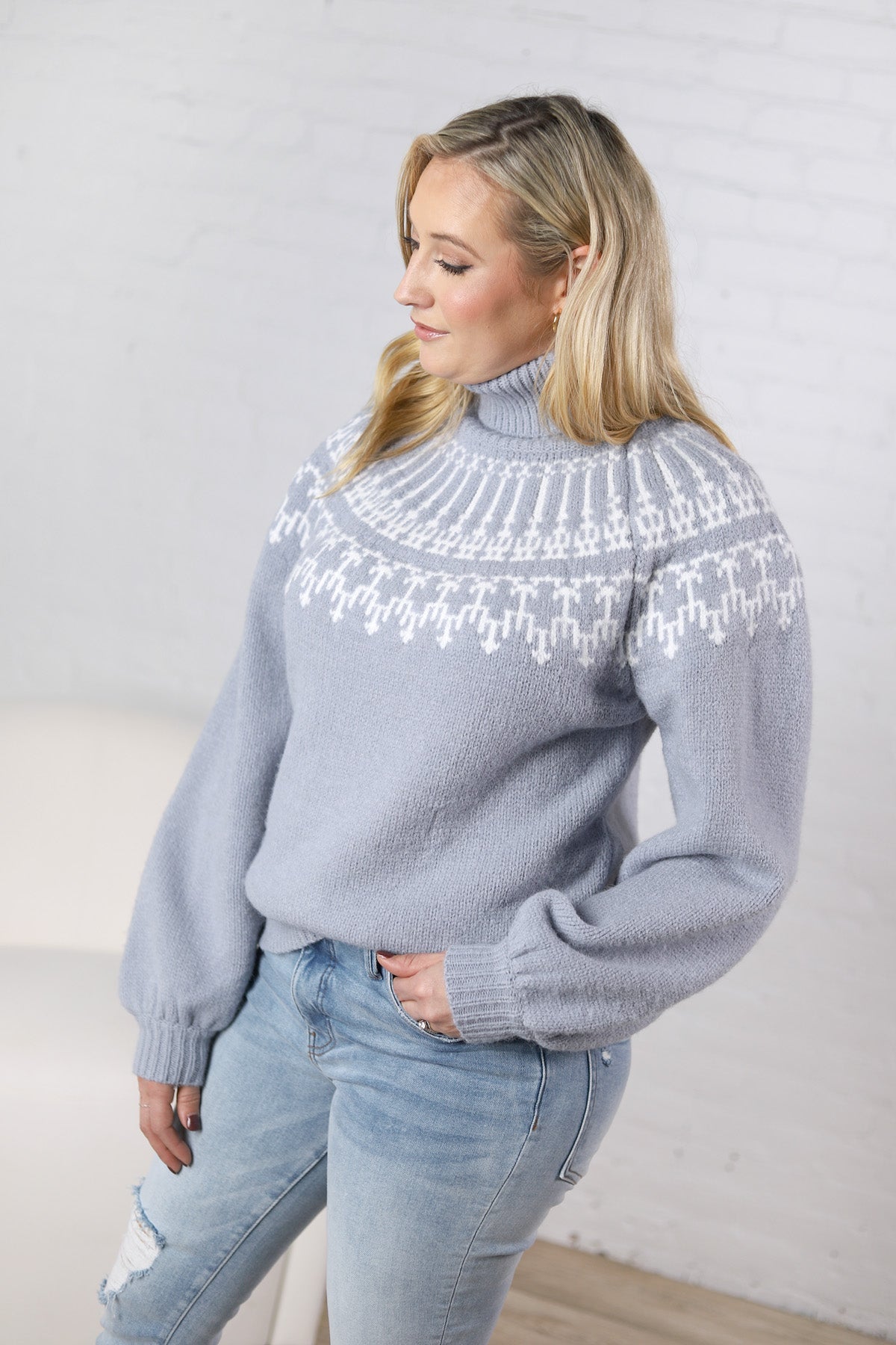 Brielle Fair Isle Turtleneck Sweater - Morning Fog