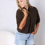 Brielle Sweater Sleeve Top - Brown