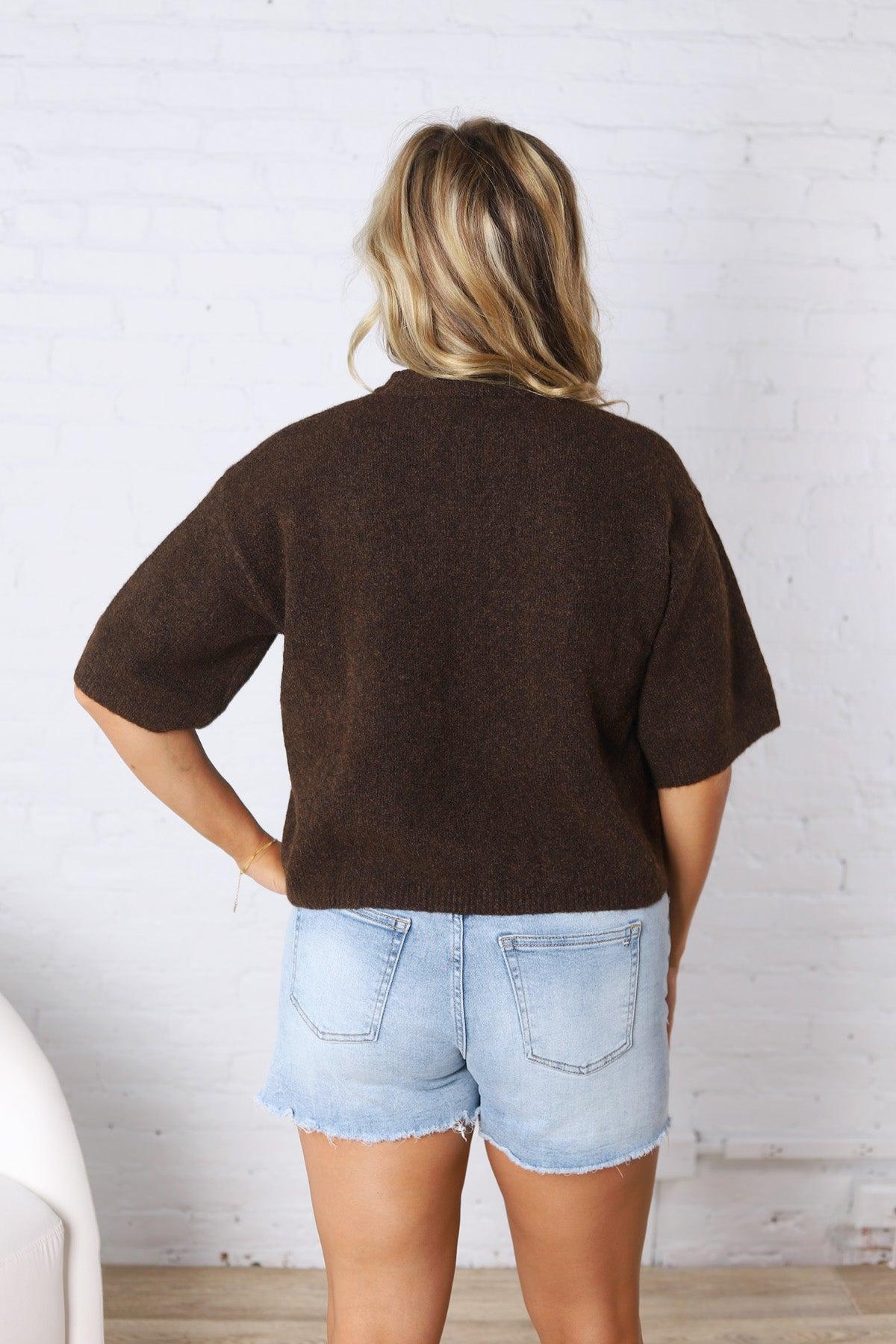 Brielle Sweater Sleeve Top - Brown