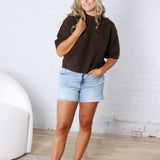 Brielle Sweater Sleeve Top - Brown
