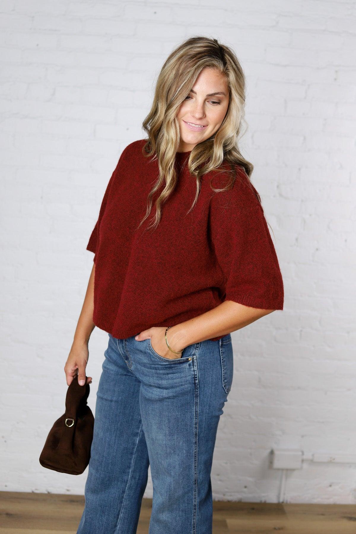 Brielle Sweater Sleeve Top - Burgundy