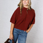 Brielle Sweater Sleeve Top - Burgundy