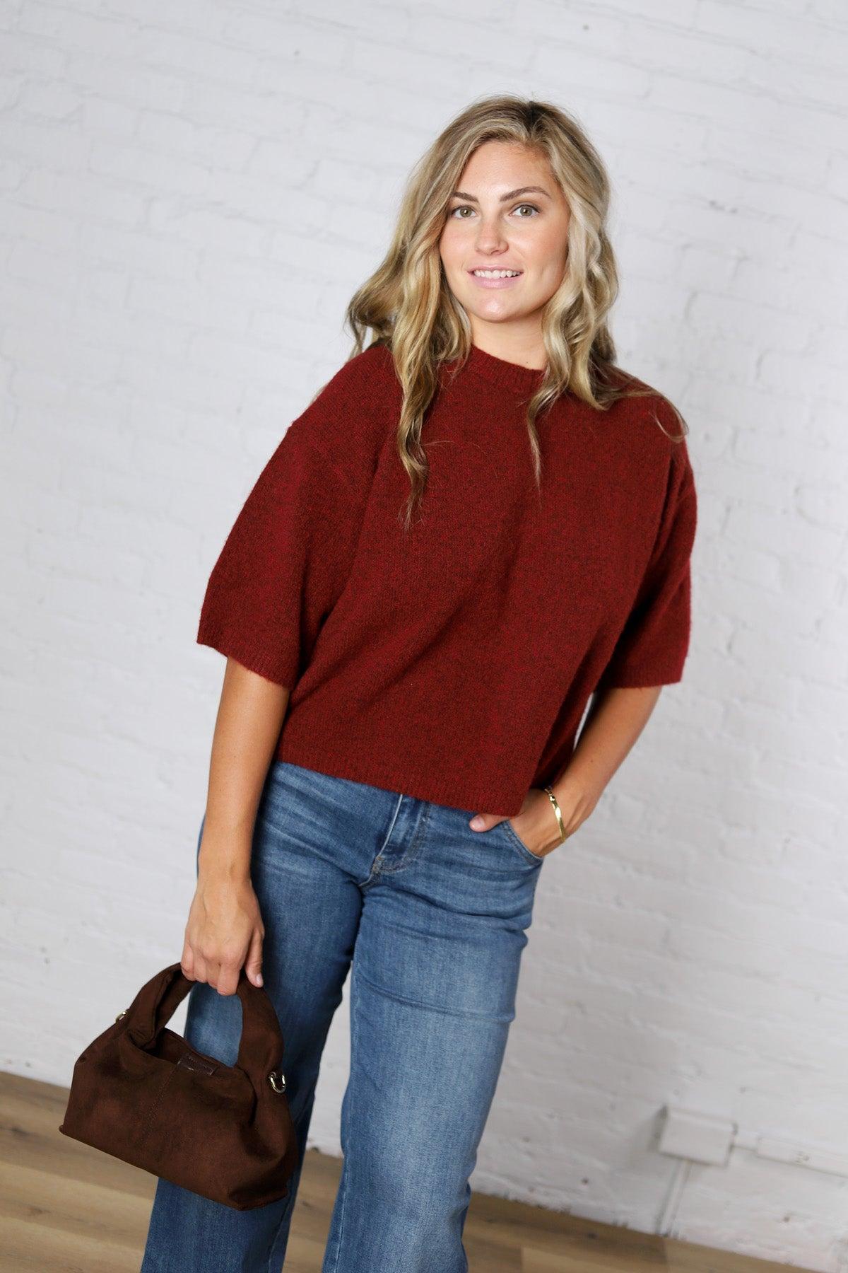 Brielle Sweater Sleeve Top - Burgundy