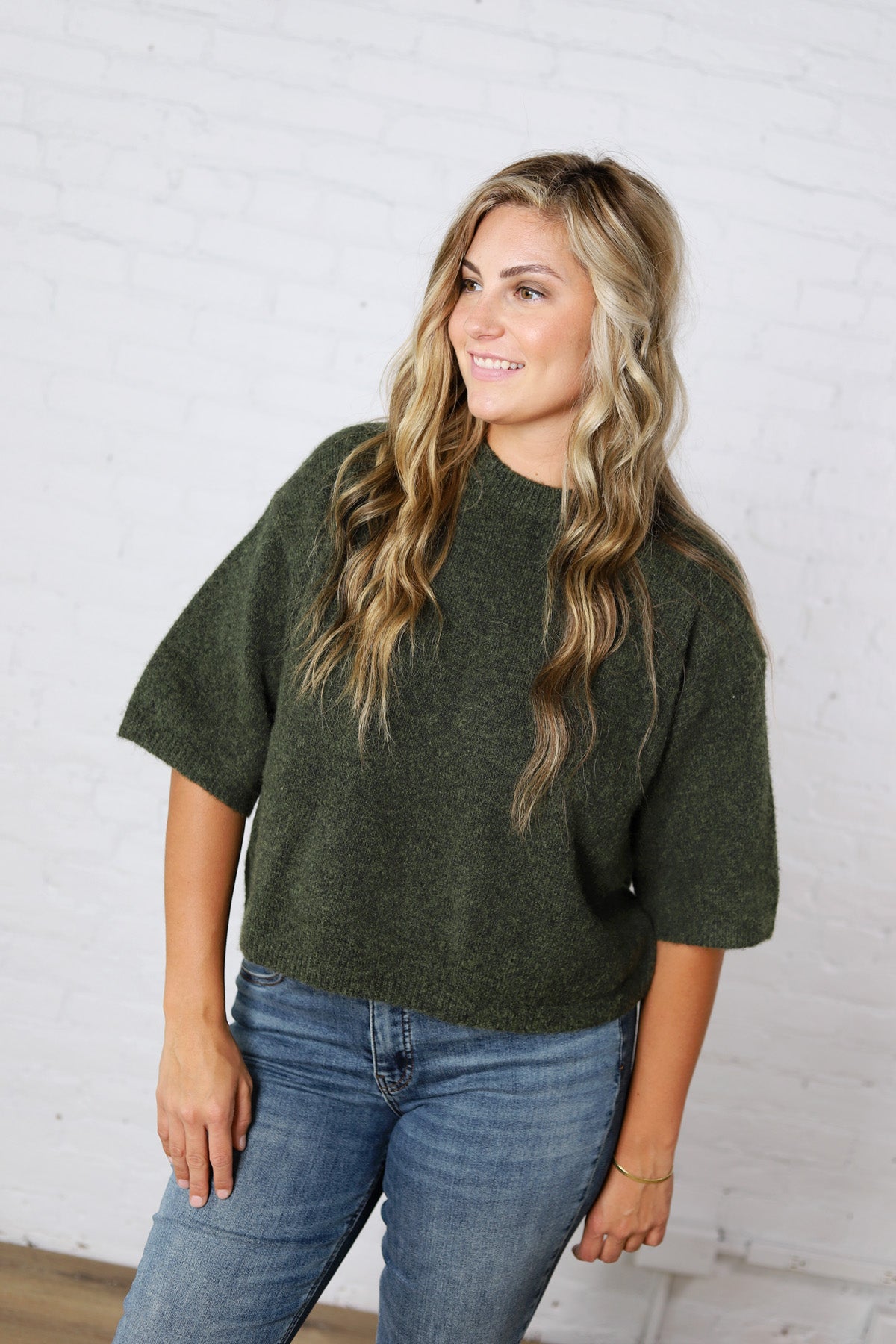Brielle Sweater Sleeve Top - Olive