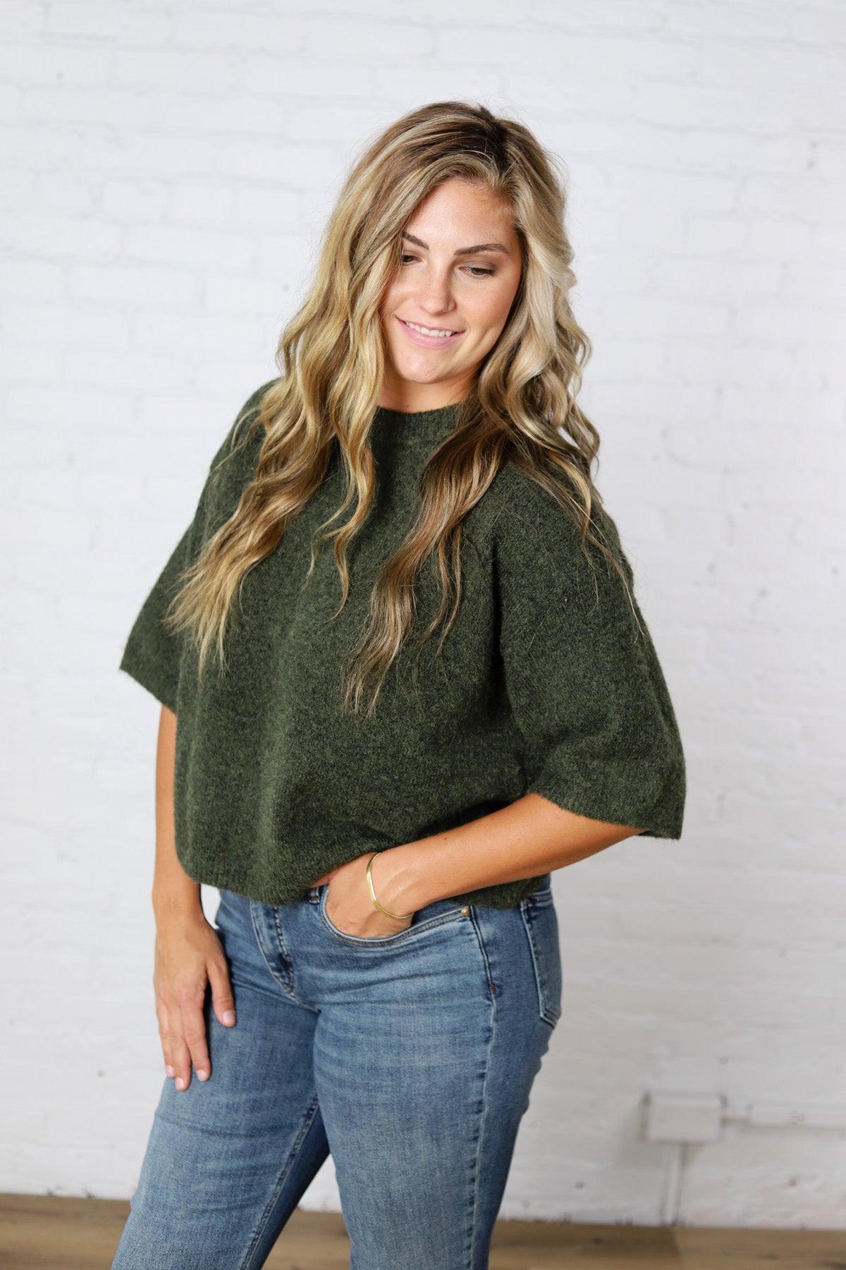 Brielle Sweater Sleeve Top - Olive