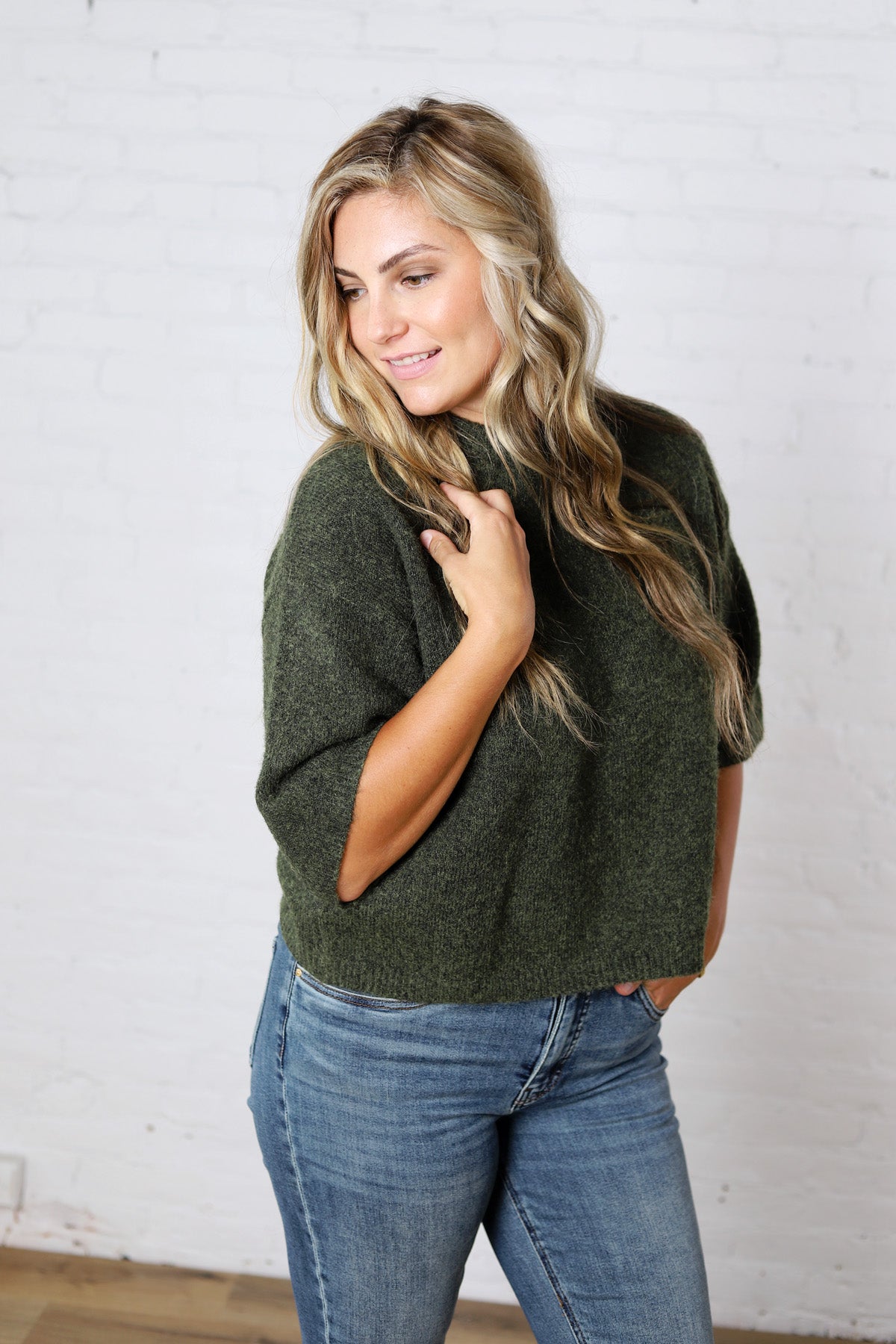 Brielle Sweater Sleeve Top - Olive