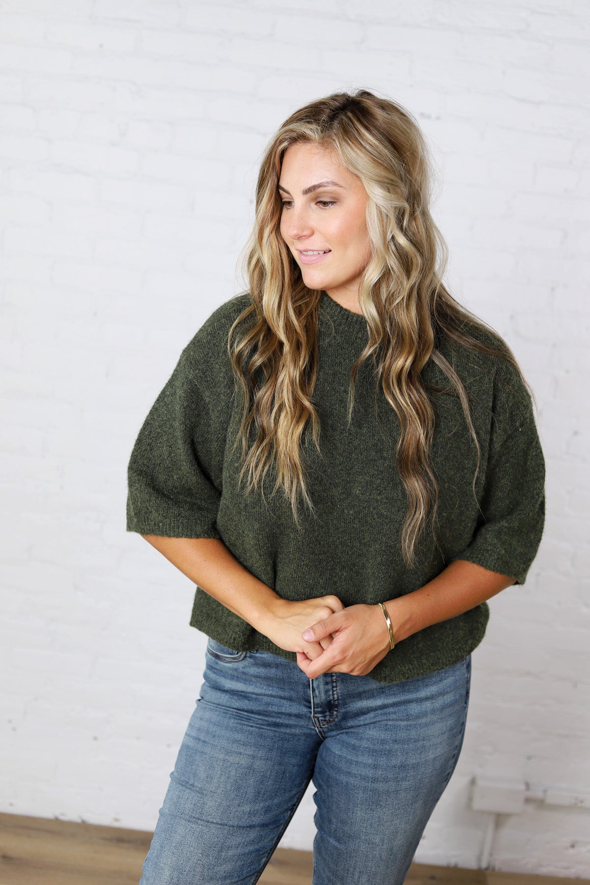 Brielle Sweater Sleeve Top - Olive