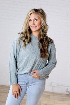 Brinlee Oversized Boy Cut Cable Knit Sweater - Blue