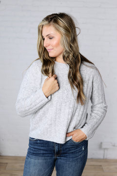 Brinlee Oversized Boy Cut Cable Knit Sweater - Heather Grey