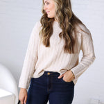 Brinlee Oversized Boy Cut Cable Knit Sweater - Ivory