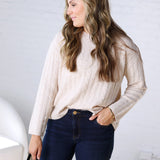 Brinlee Oversized Boy Cut Cable Knit Sweater - Ivory