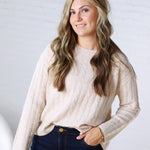 Brinlee Oversized Boy Cut Cable Knit Sweater - Ivory