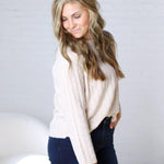 Brinlee Oversized Boy Cut Cable Knit Sweater - Ivory