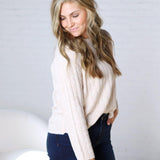 Brinlee Oversized Boy Cut Cable Knit Sweater - Ivory