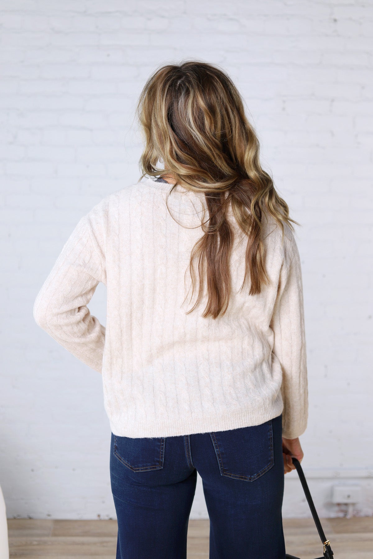 Brinlee Oversized Boy Cut Cable Knit Sweater - Ivory