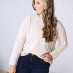 Brinlee Oversized Boy Cut Cable Knit Sweater - Ivory