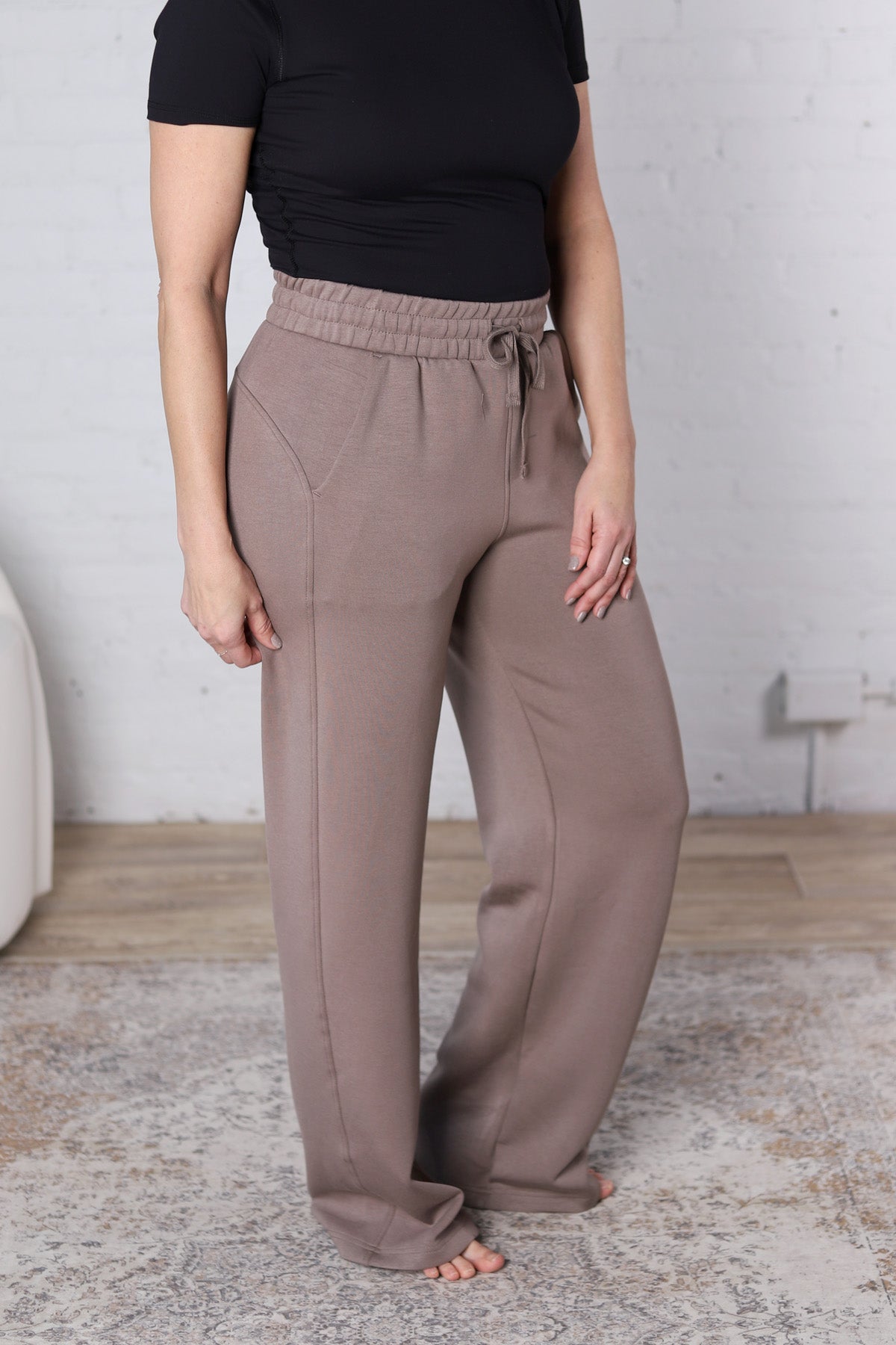 Brione Modal Poly Scuba Straight Pants - Mocha