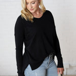 Briony Oversized High Low Sweater Top - Black