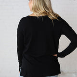 Briony Oversized High Low Sweater Top - Black