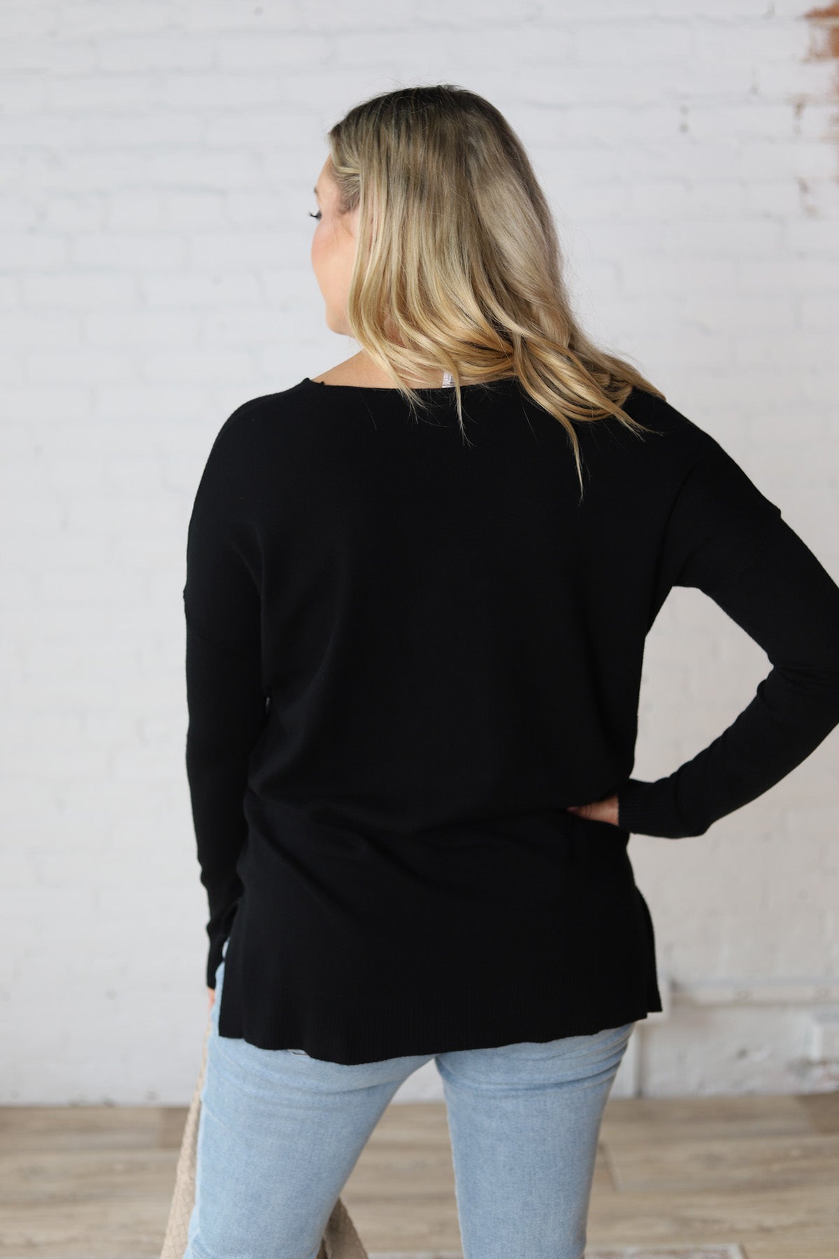 Briony Oversized High Low Sweater Top - Black