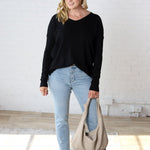 Briony Oversized High Low Sweater Top - Black