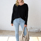 Briony Oversized High Low Sweater Top - Black