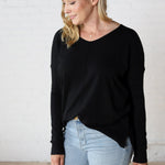 Briony Oversized High Low Sweater Top - Black - FINAL SALE