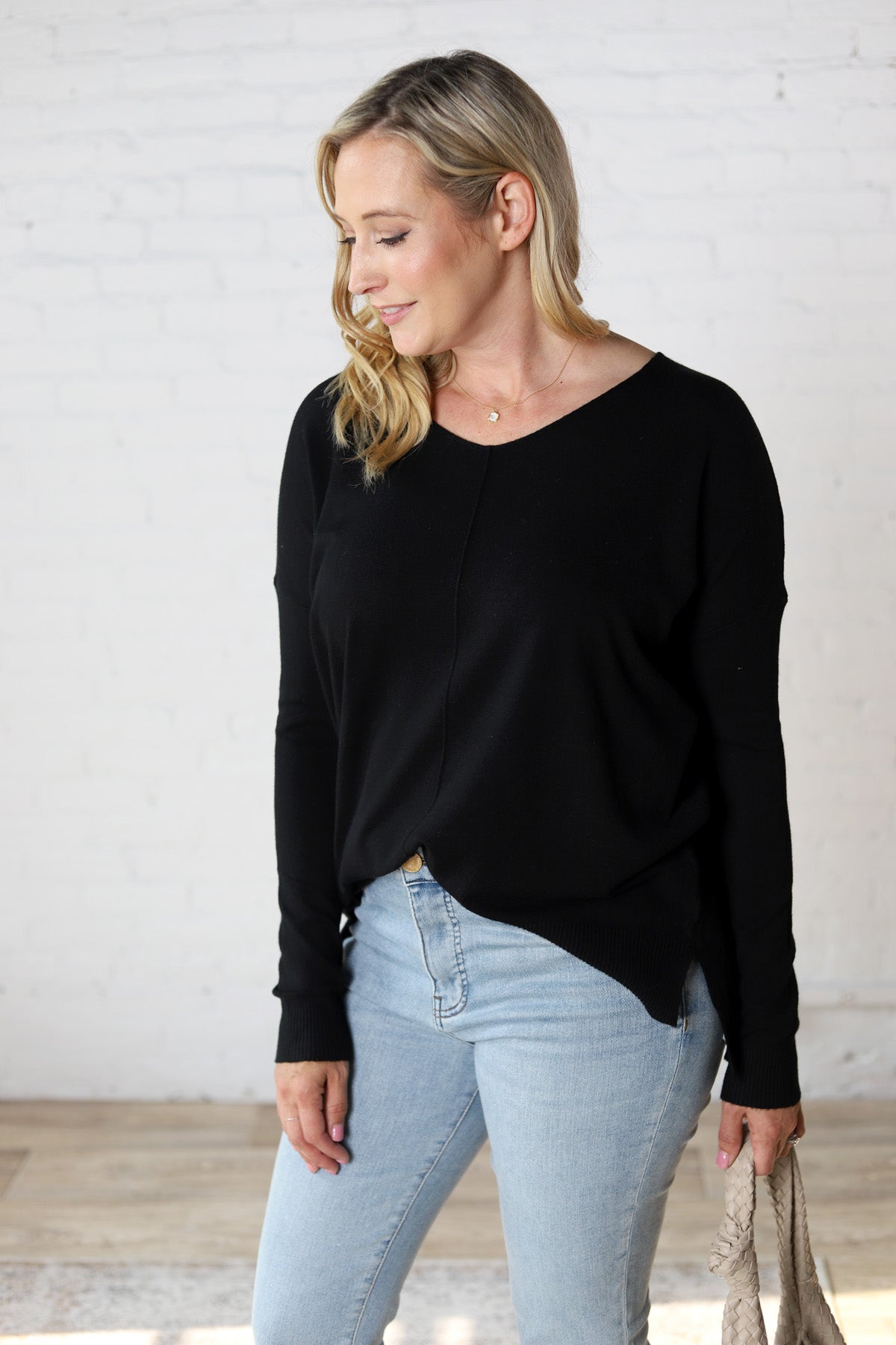 Briony Oversized High Low Sweater Top - Black - FINAL SALE