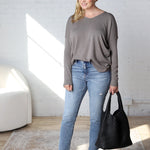 Briony Oversized High Low Sweater Top - Charcoal