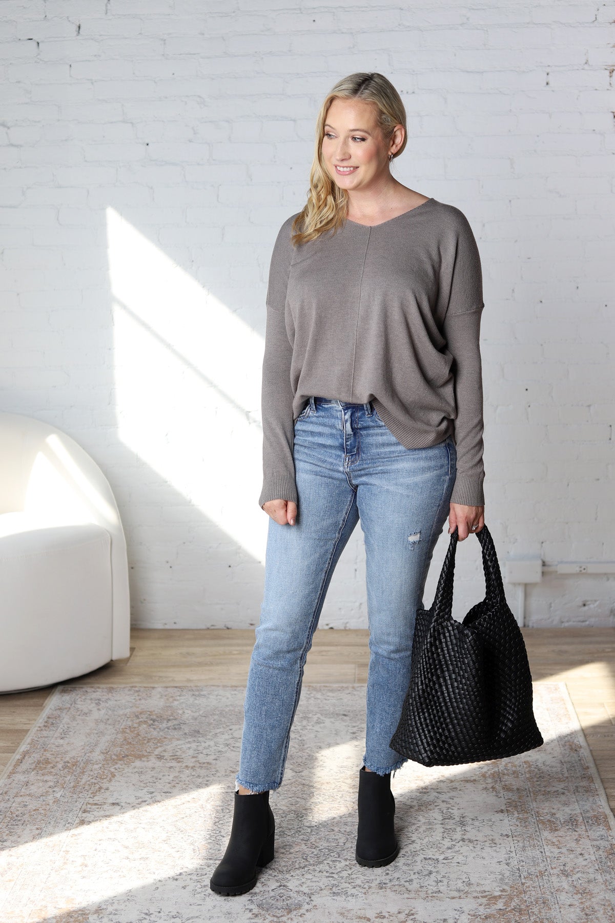 Briony Oversized High Low Sweater Top - Charcoal