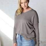 Briony Oversized High Low Sweater Top - Charcoal