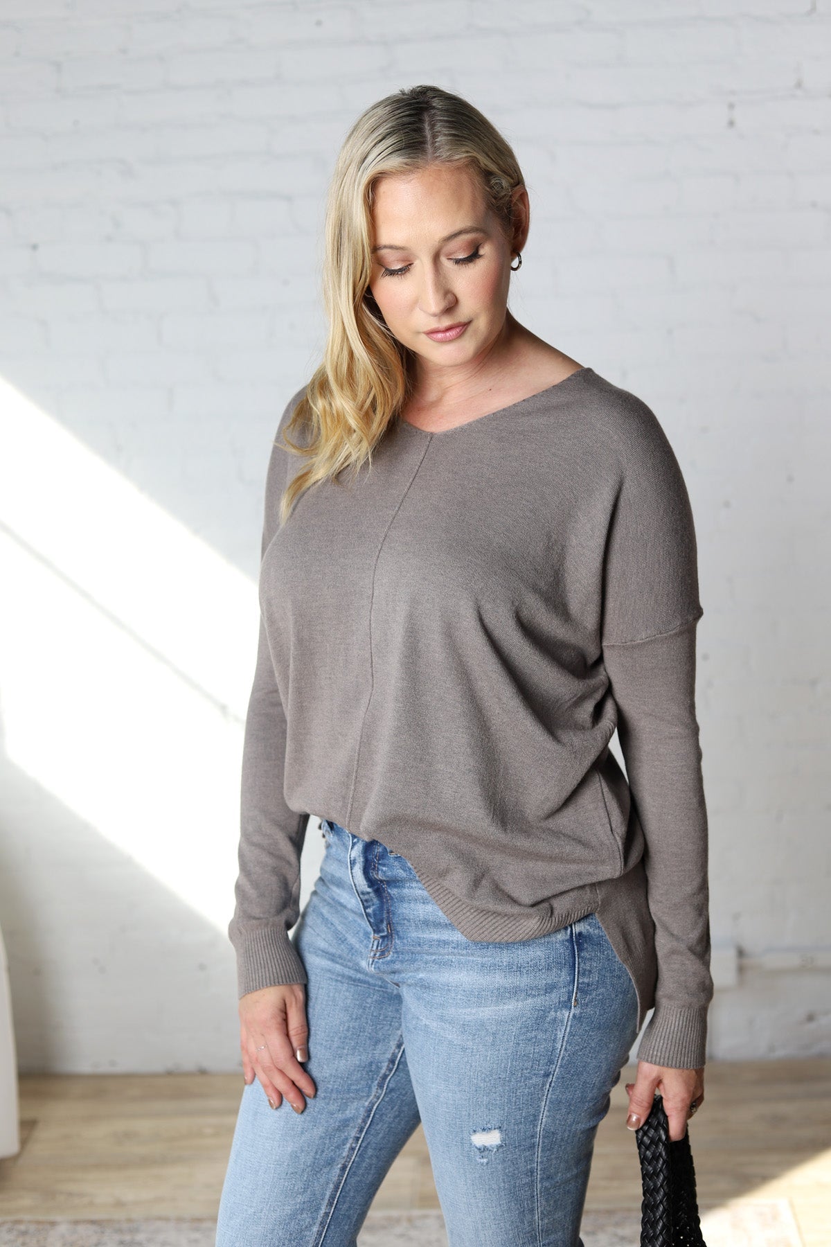 Briony Oversized High Low Sweater Top - Charcoal