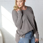 Briony Oversized High Low Sweater Top - Charcoal