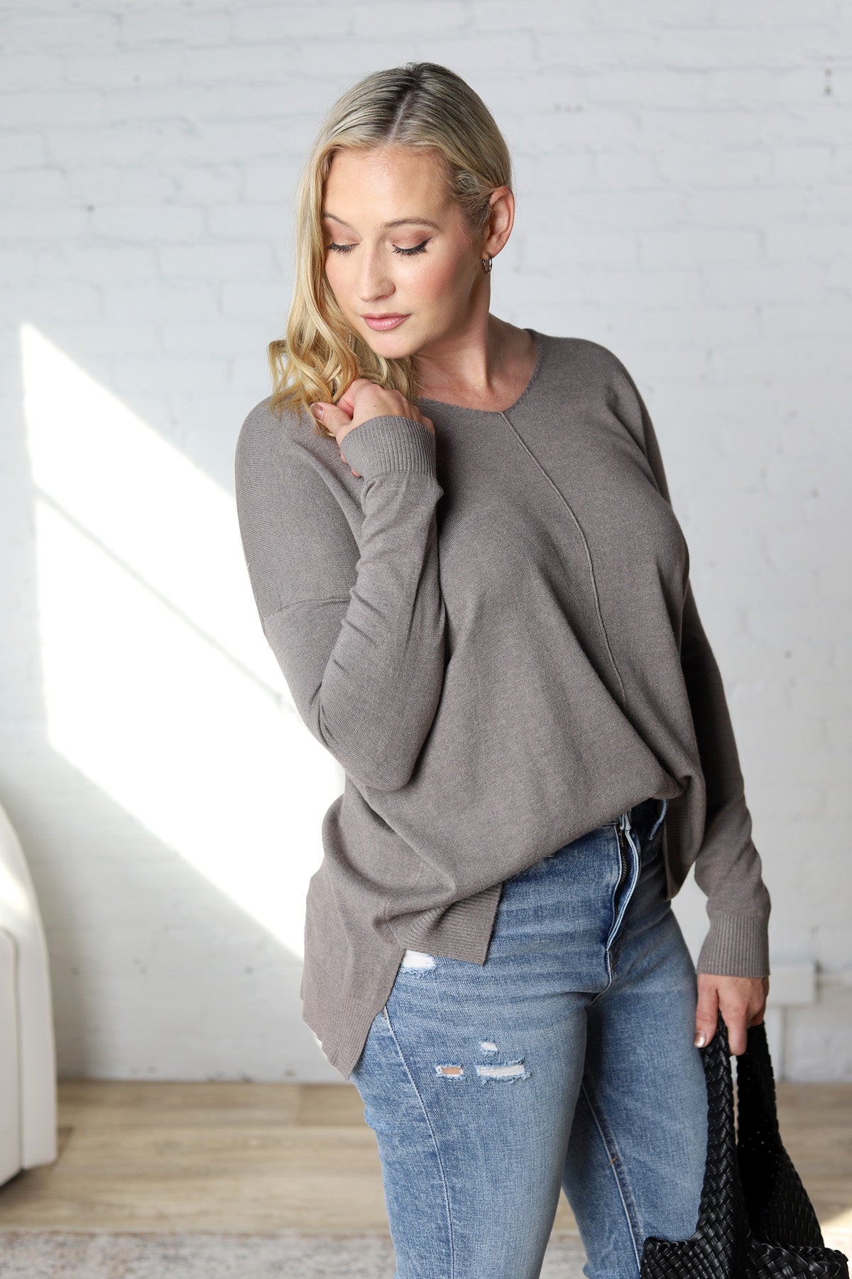 Briony Oversized High Low Sweater Top - Charcoal