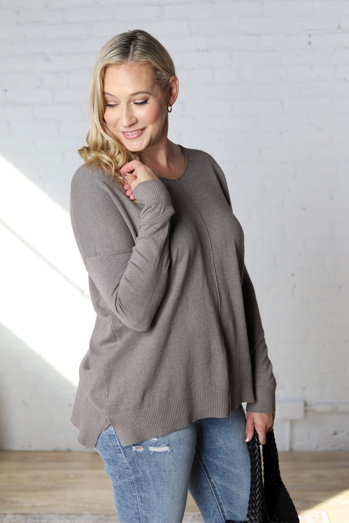 Briony Oversized High Low Sweater Top - Charcoal