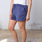 Brisa Scuba Elastic Waistband Shorts - Blue Indigo