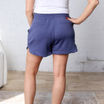 Brisa Scuba Elastic Waistband Shorts - Blue Indigo