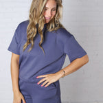 Brisa Soft Knit Round Neck Top - Blue Indigo