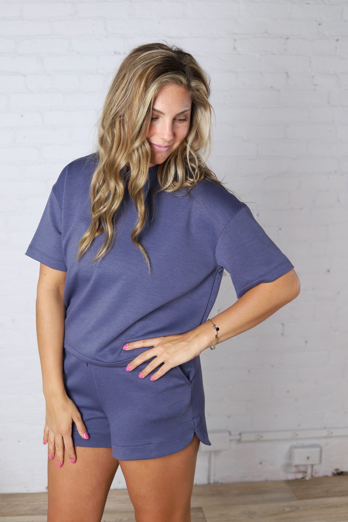 Brisa Soft Knit Round Neck Top - Blue Indigo