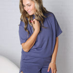 Brisa Soft Knit Round Neck Top - Blue Indigo