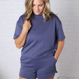 Brisa Soft Knit Round Neck Top - Blue Indigo