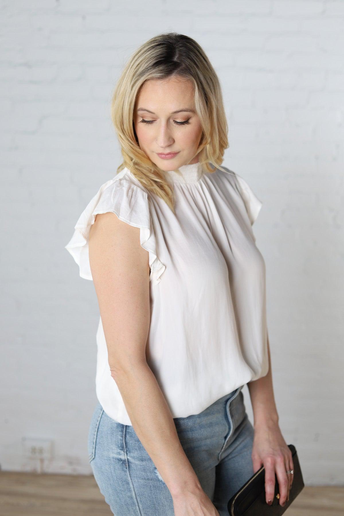 Britni Ruffle Sleeve Blouse - Off White - FINAL SALE