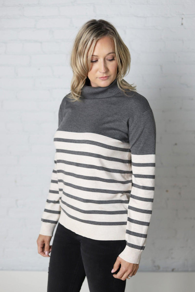 Britni Striped Sweater - Charcoal