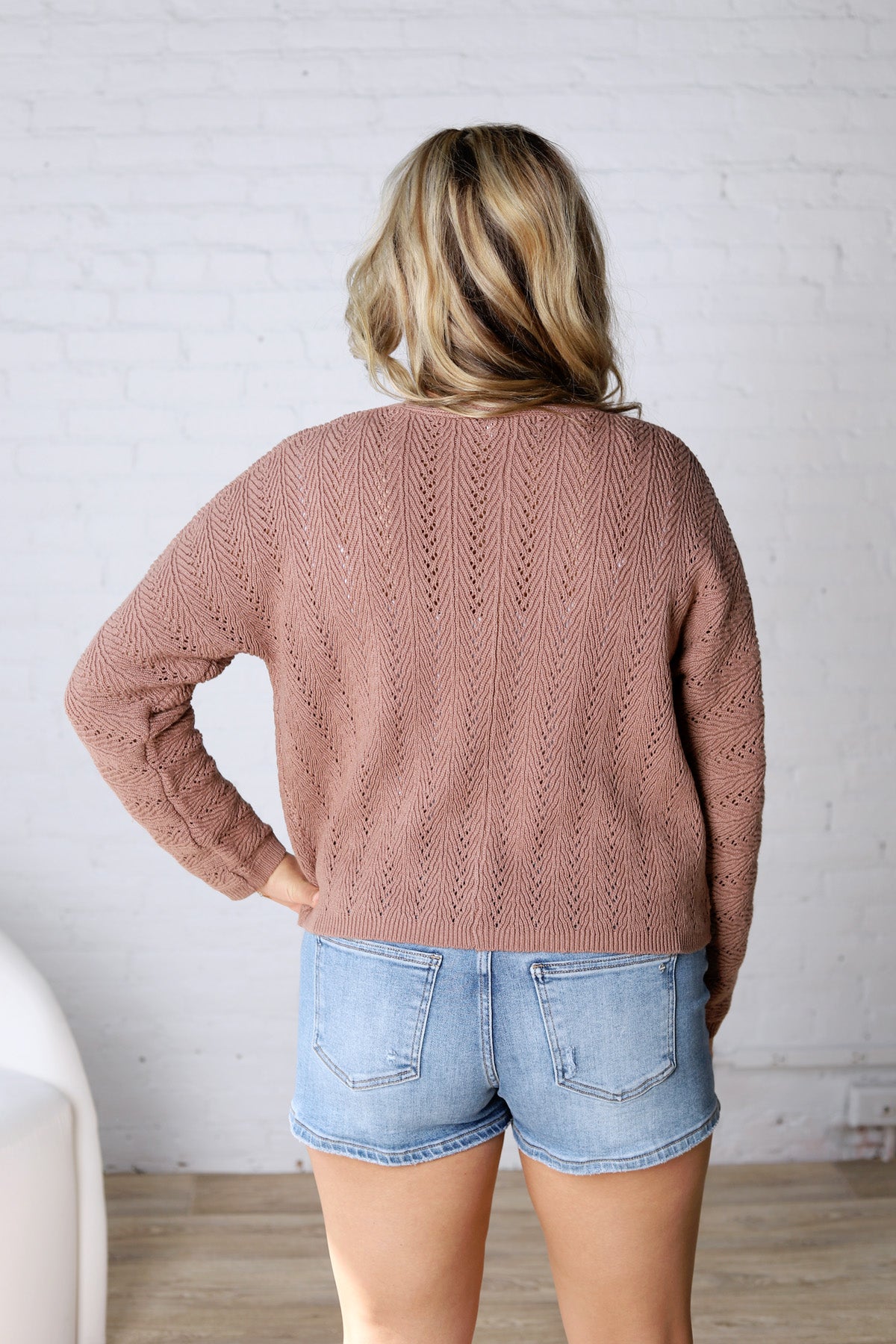 Brynlee Crochet Knit Cropped Cardigan - Mocha