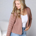 Brynlee Crochet Knit Cropped Cardigan - Mocha