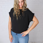 Brynley Rolled Sleeve Blouse - Black